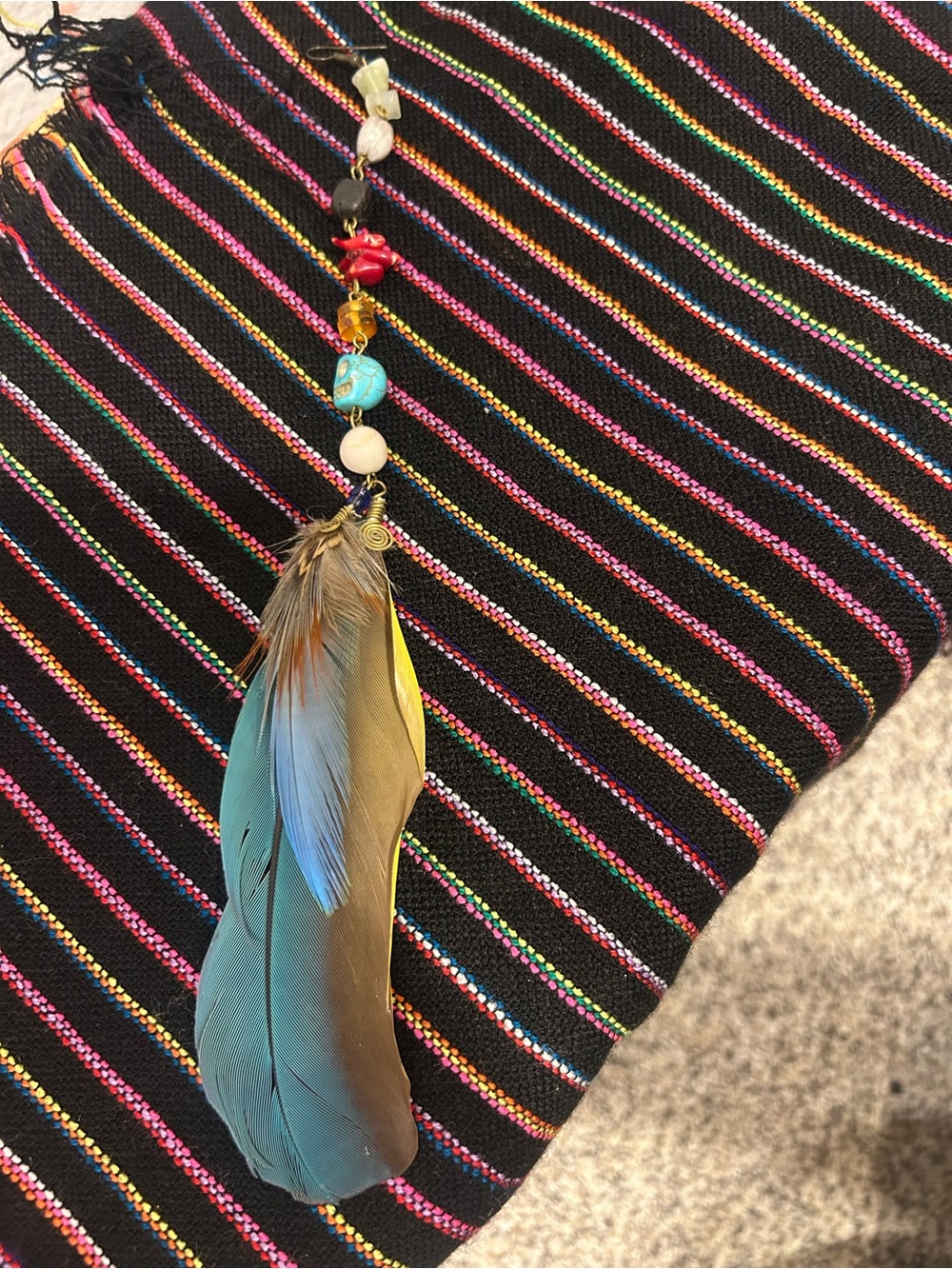 Extra Long Boho Feather Earring Chakra Beads Turquoise Skull Statement